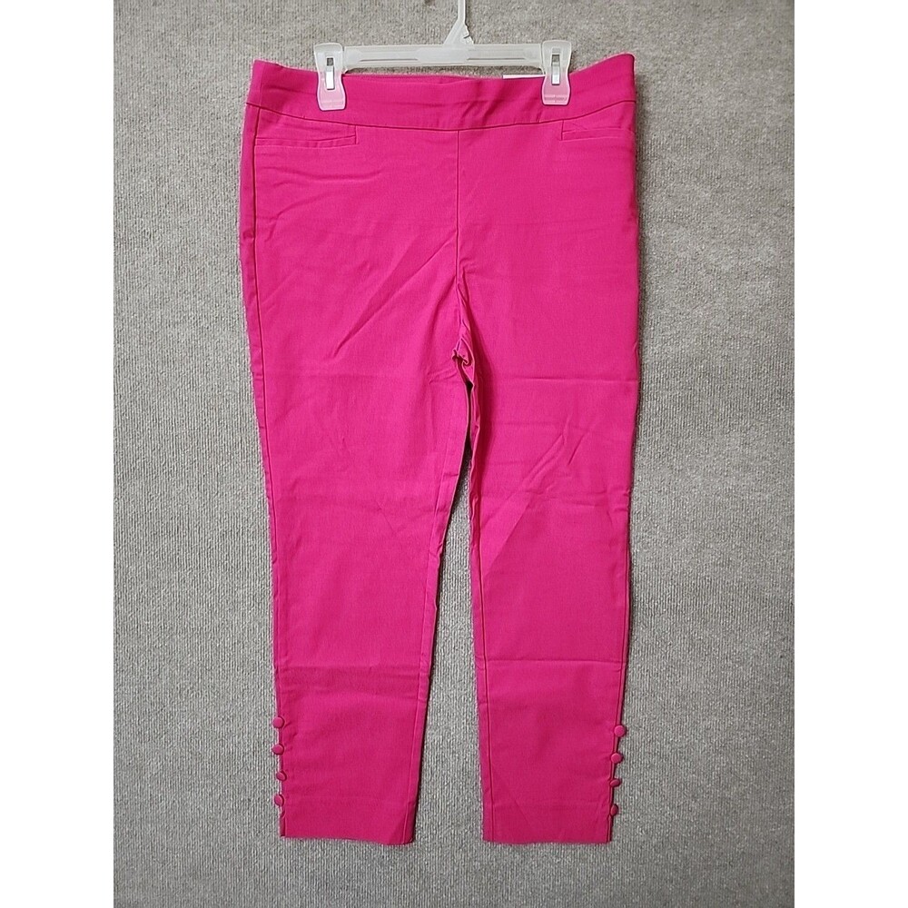 Chicos So Slimming Brigitte Dress Pants Womens 2.5 US 14 Berry Button Hem NEW